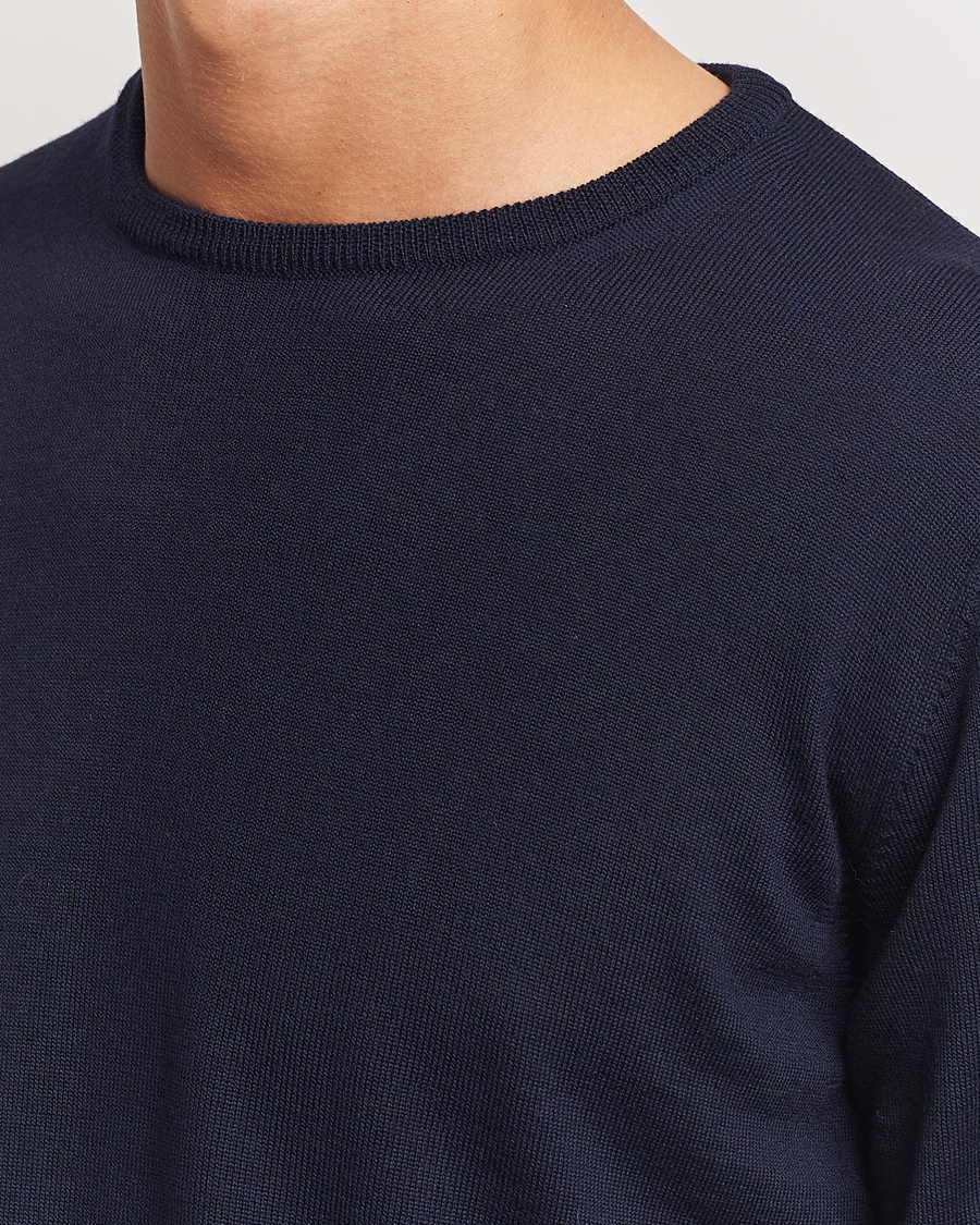 Herr | Tröjor | Morgano | Extra Fine Merino Wool Crewneck Navy