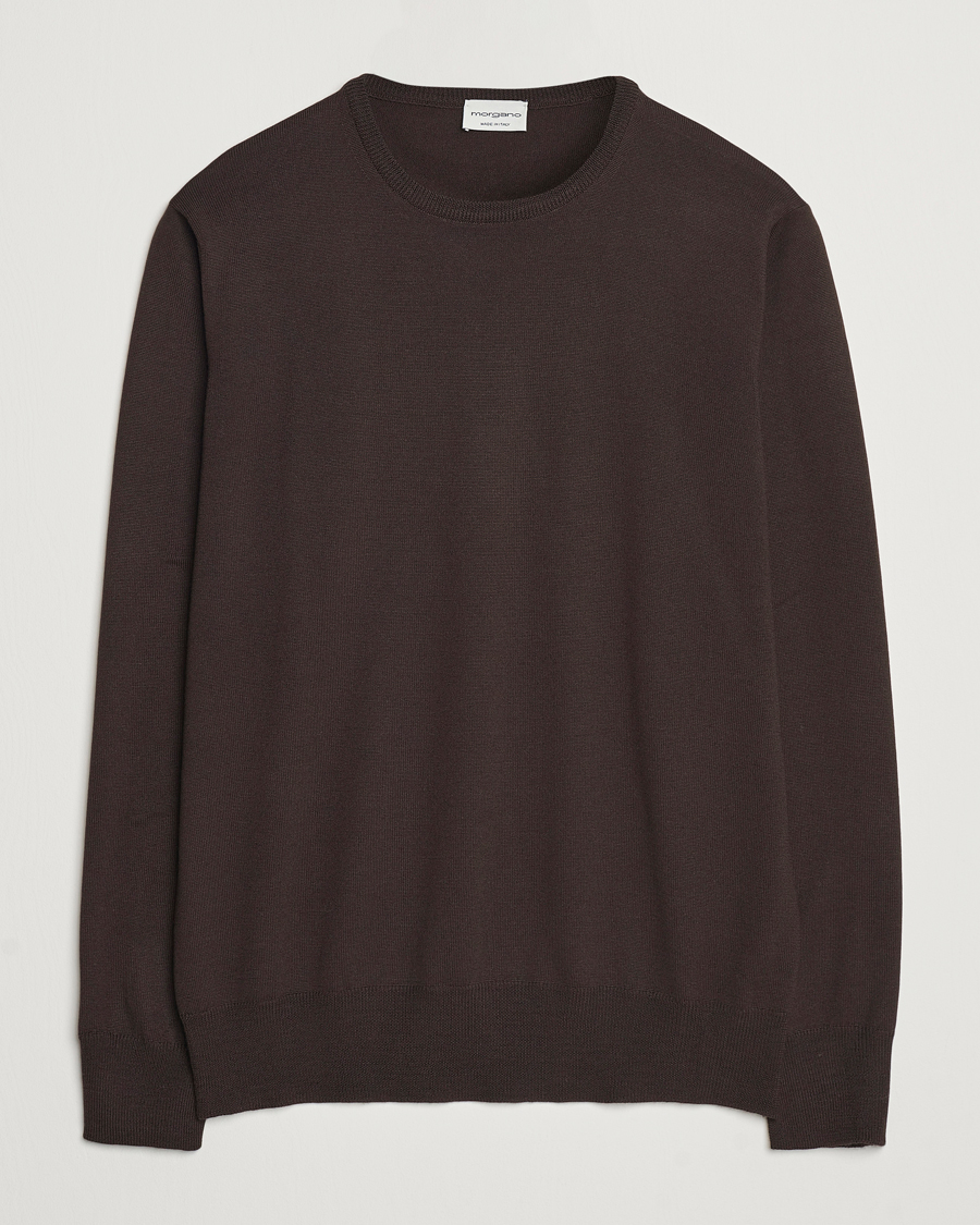 Herr | Tröjor | Morgano | Extra Fine Merino Wool Crewneck Dark Brown