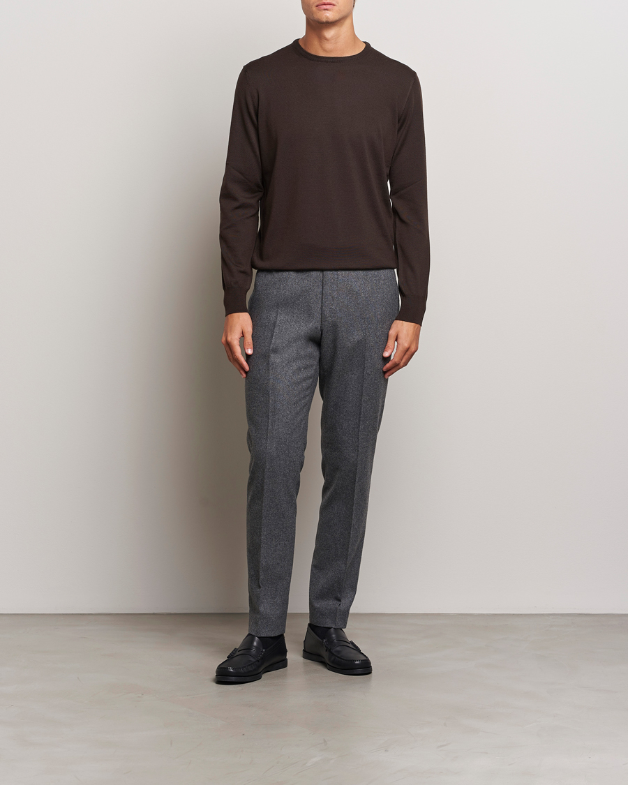 Herr | Tröjor | Morgano | Extra Fine Merino Wool Crewneck Dark Brown