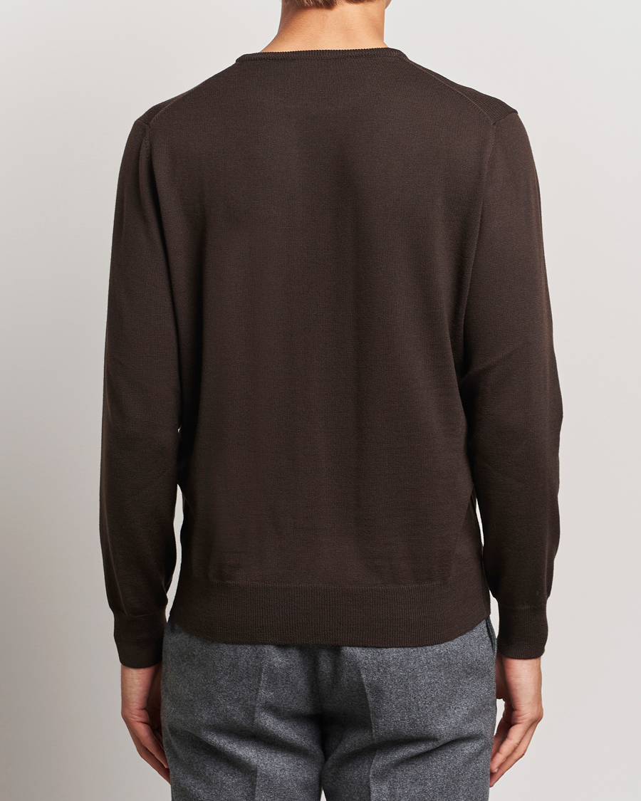 Herr | Tröjor | Morgano | Extra Fine Merino Wool Crewneck Dark Brown
