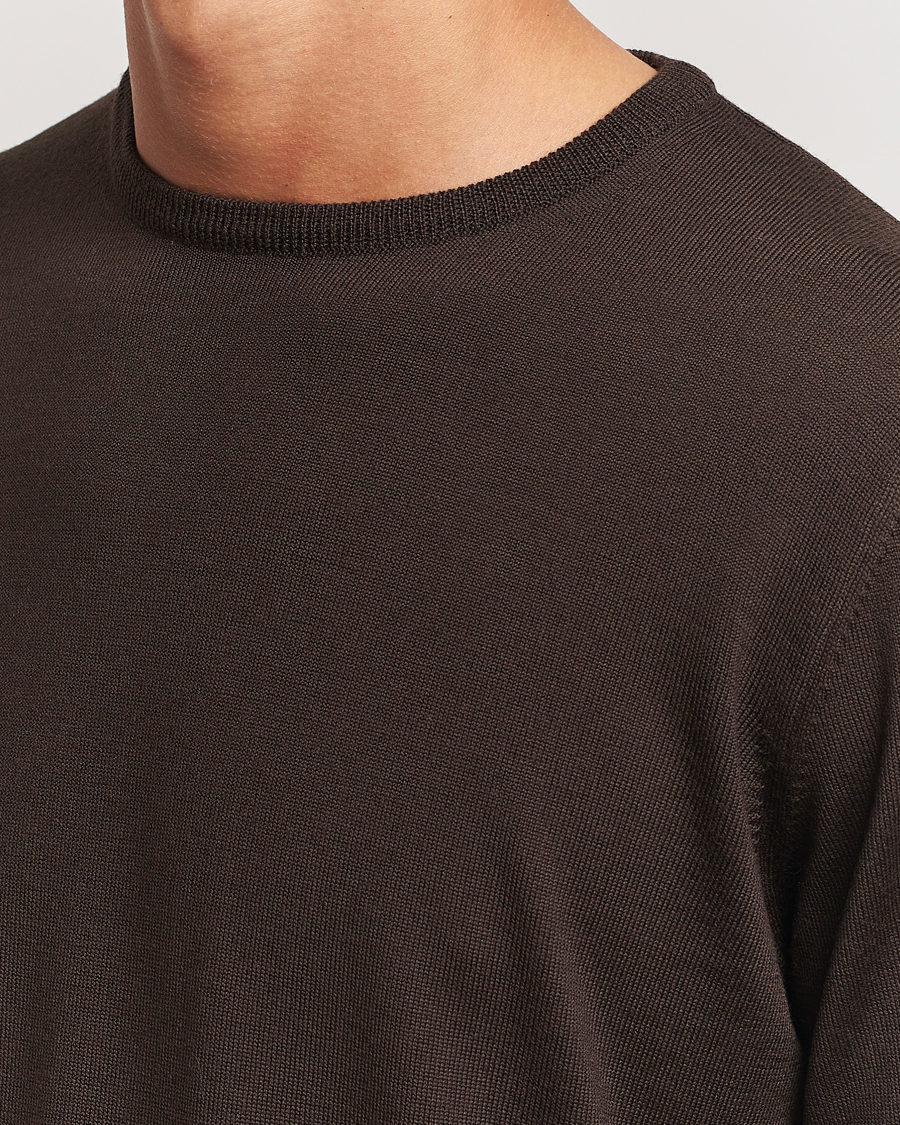 Herr | Tröjor | Morgano | Extra Fine Merino Wool Crewneck Dark Brown