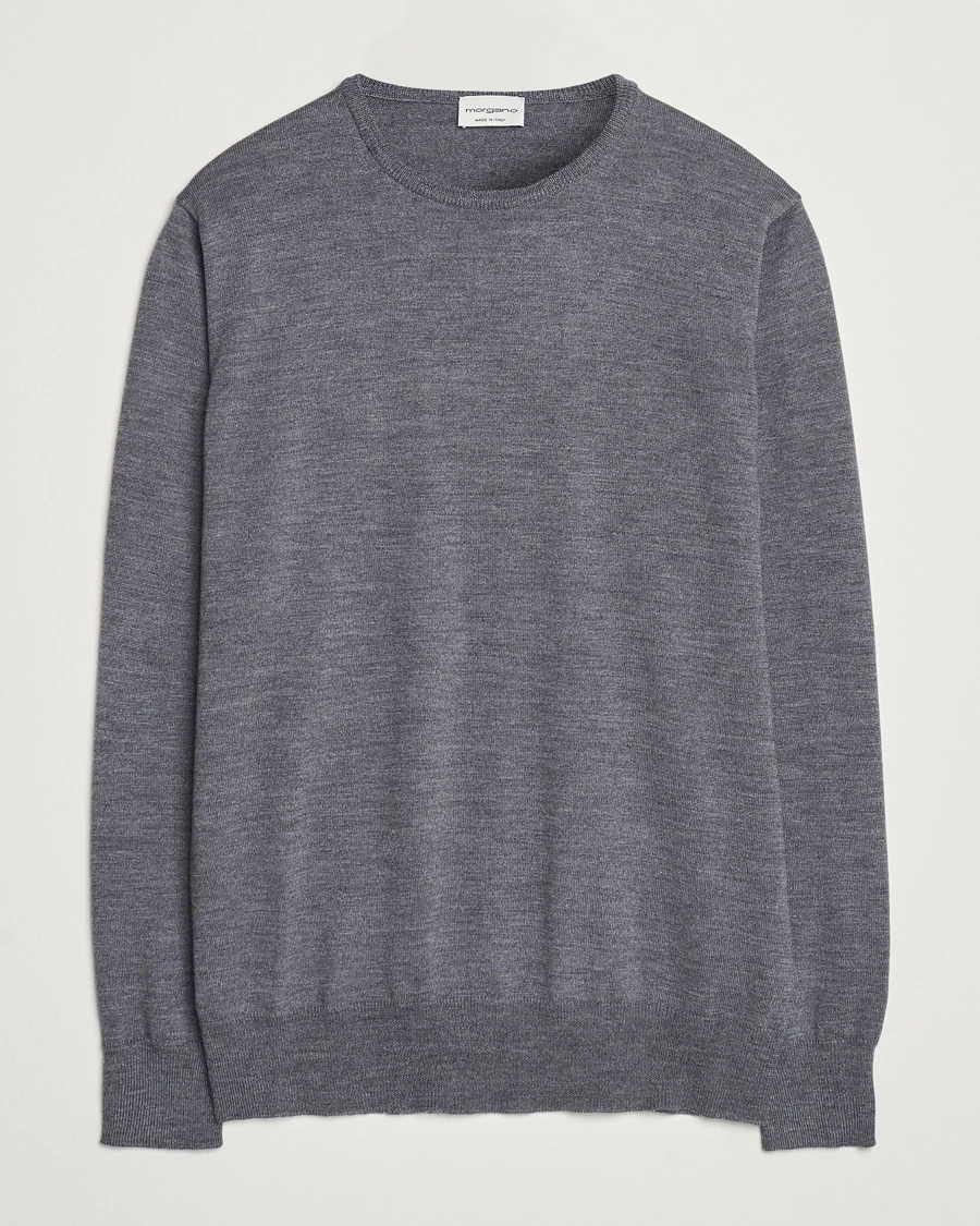 Herr | Tröjor | Morgano | Extra Fine Merino Wool Crewneck Mid Grey