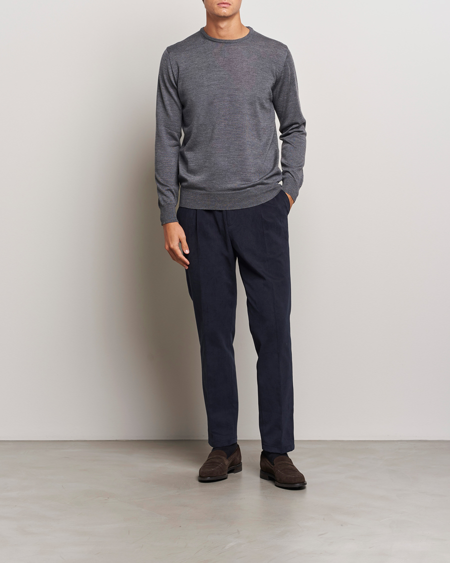 Herr | Tröjor | Morgano | Extra Fine Merino Wool Crewneck Mid Grey