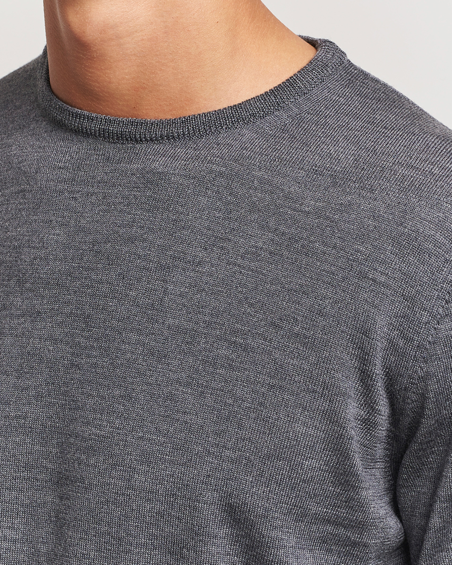 Herr | Tröjor | Morgano | Extra Fine Merino Wool Crewneck Mid Grey