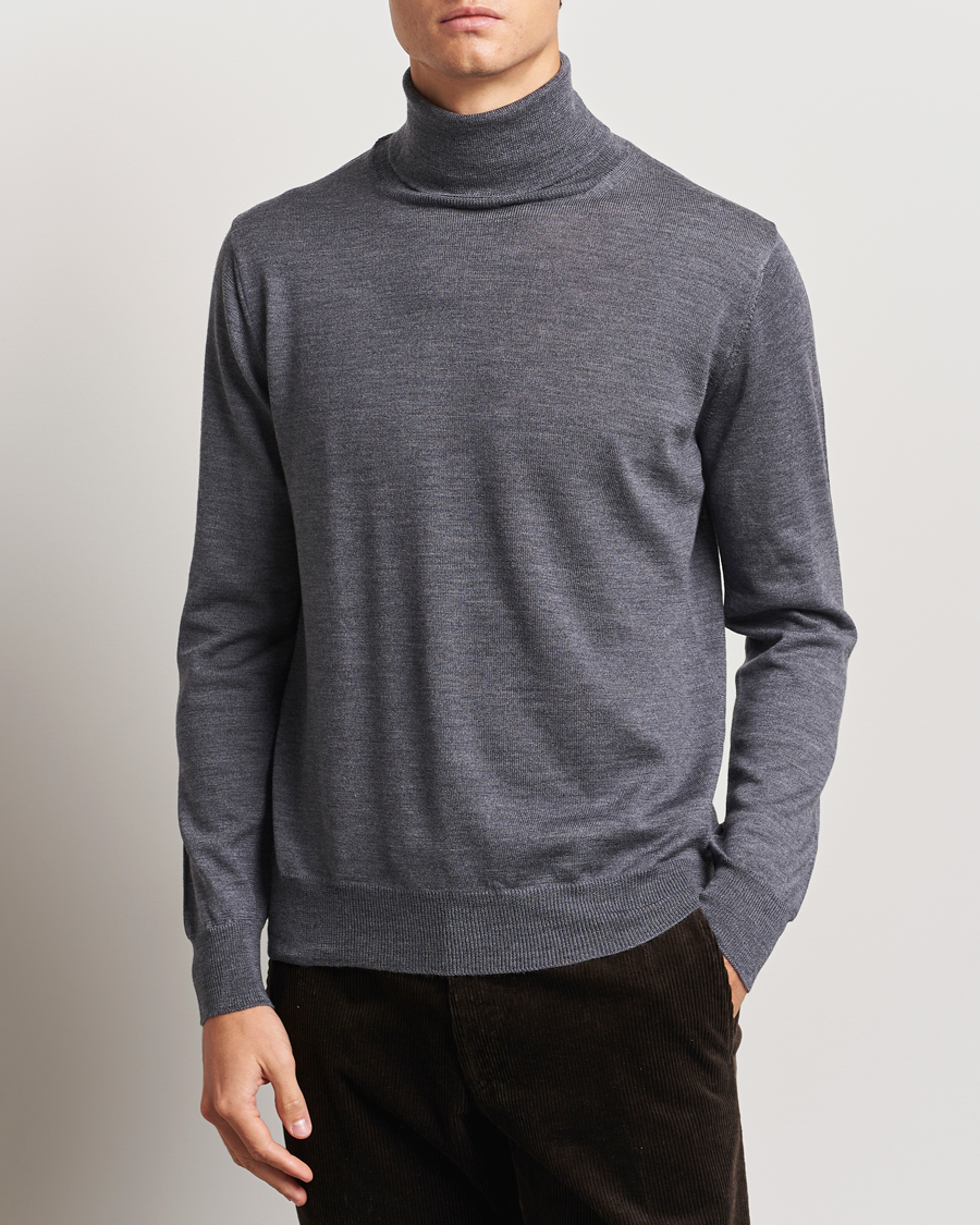 Herr | Tröjor | Morgano | Extra Fine Merino Wool Rollneck Mid Grey