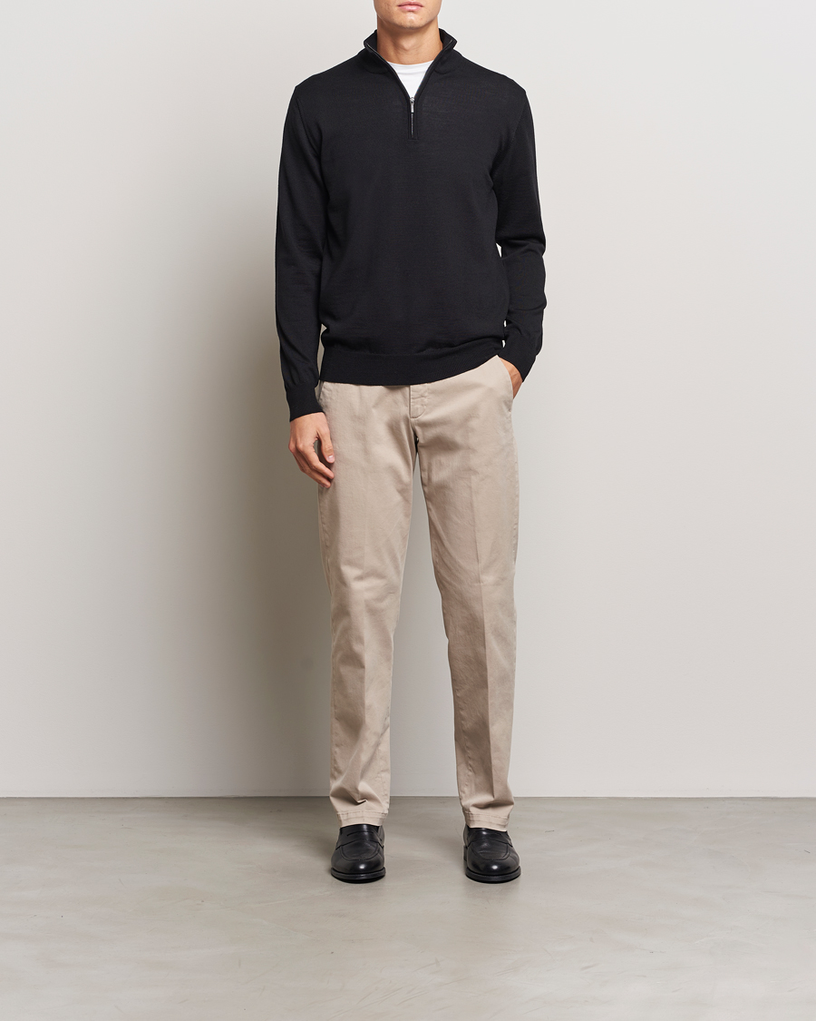 Herr | Tröjor | Morgano | Extra Fine Merino Wool Half-Zip Black