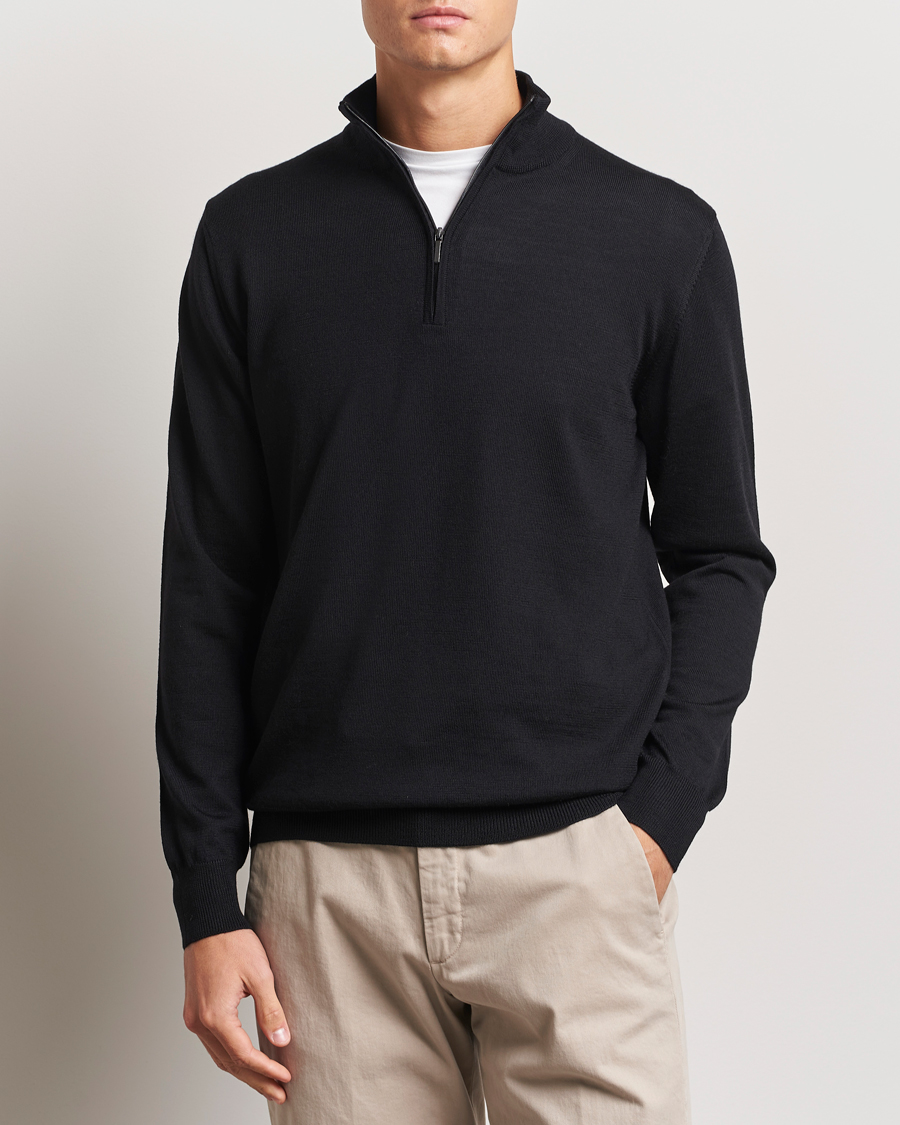 Herr | Tröjor | Morgano | Extra Fine Merino Wool Half-Zip Black
