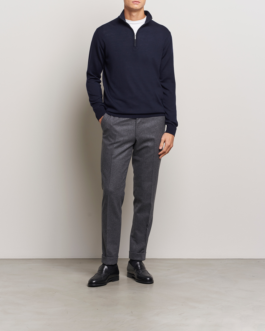 Herr | Tröjor | Morgano | Extra Fine Merino Wool Half-Zip Navy