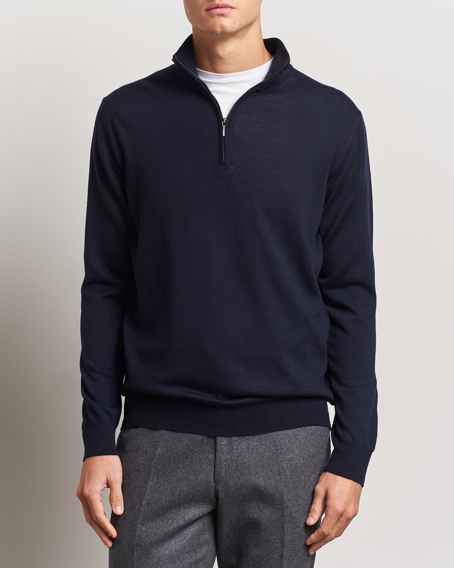 Herr | Tröjor | Morgano | Extra Fine Merino Wool Half-Zip Navy