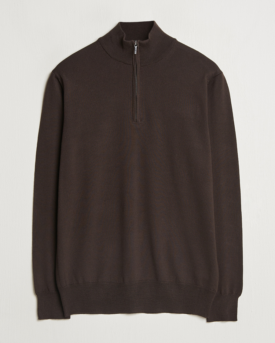 Herr | Tröjor | Morgano | Extra Fine Merino Wool Half-Zip Dark Brown