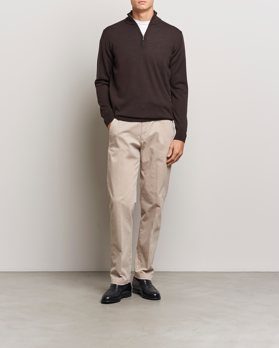 Herr | Tröjor | Morgano | Extra Fine Merino Wool Half-Zip Dark Brown