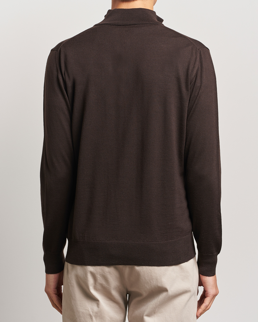Herr | Tröjor | Morgano | Extra Fine Merino Wool Half-Zip Dark Brown