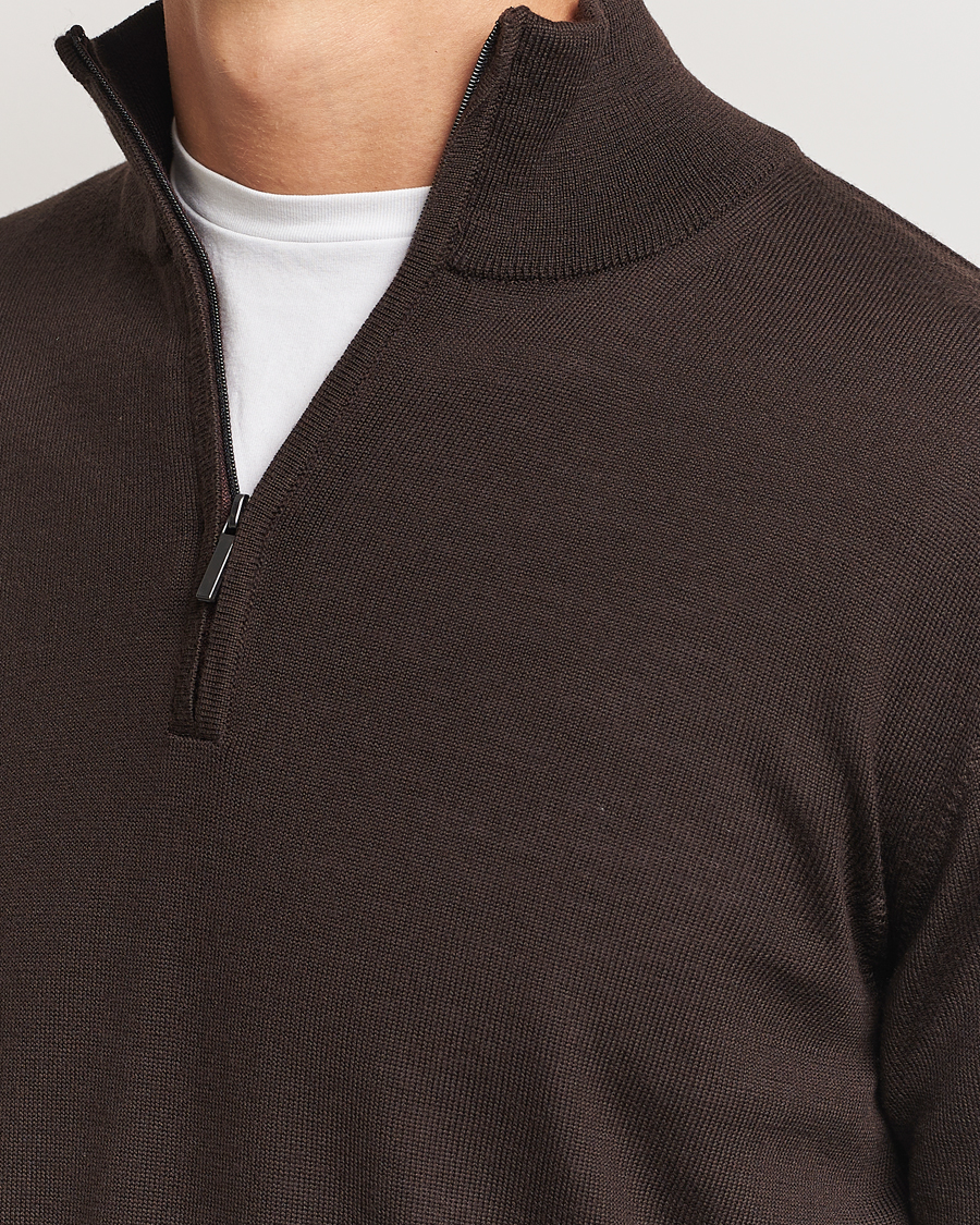 Herr | Tröjor | Morgano | Extra Fine Merino Wool Half-Zip Dark Brown