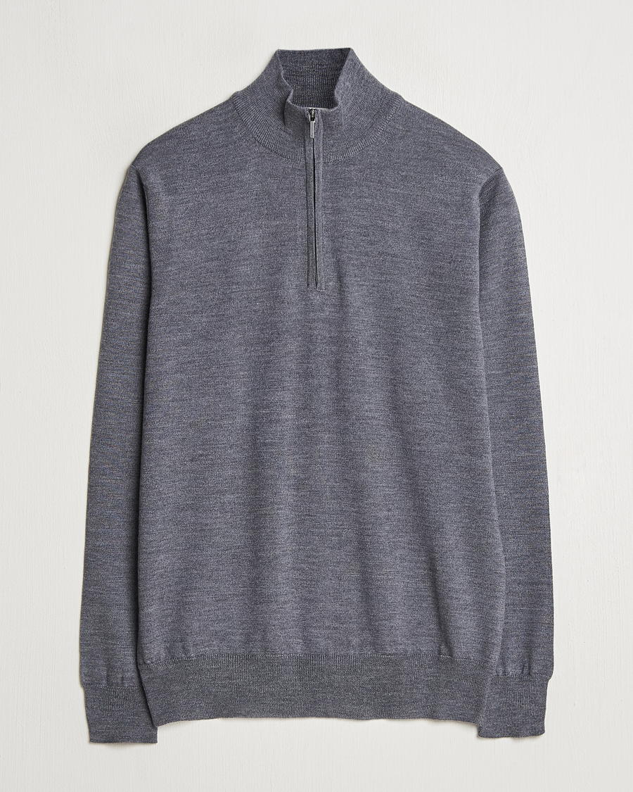 Herr | Tröjor | Morgano | Extra Fine Merino Wool Half-Zip Mid Grey