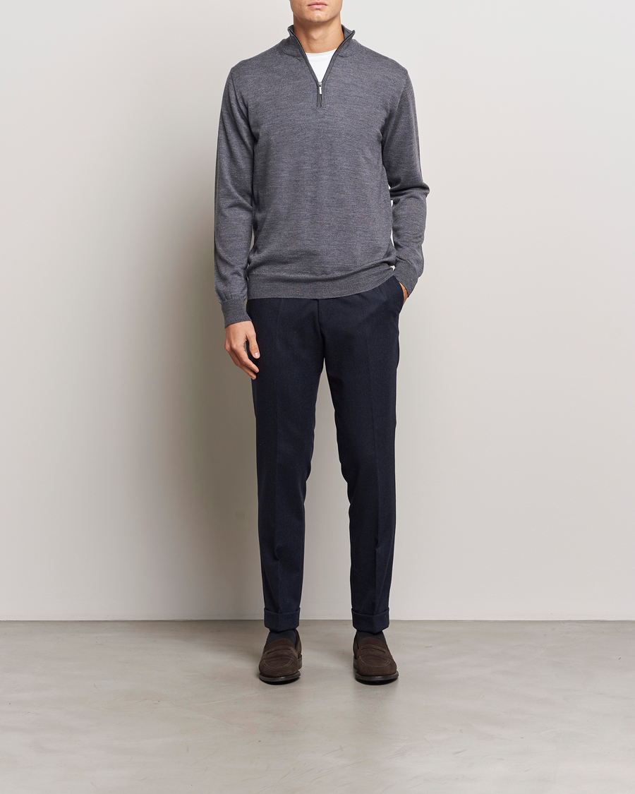 Herr | Tröjor | Morgano | Extra Fine Merino Wool Half-Zip Mid Grey