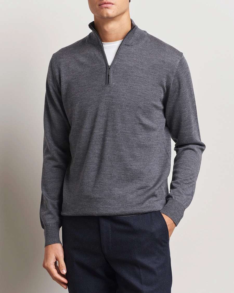 Herr | Tröjor | Morgano | Extra Fine Merino Wool Half-Zip Mid Grey