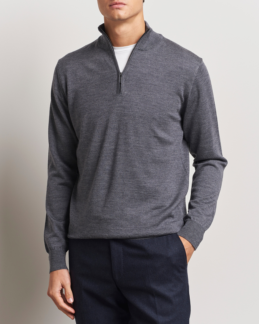 Herr | Tröjor | Morgano | Extra Fine Merino Wool Half-Zip Mid Grey