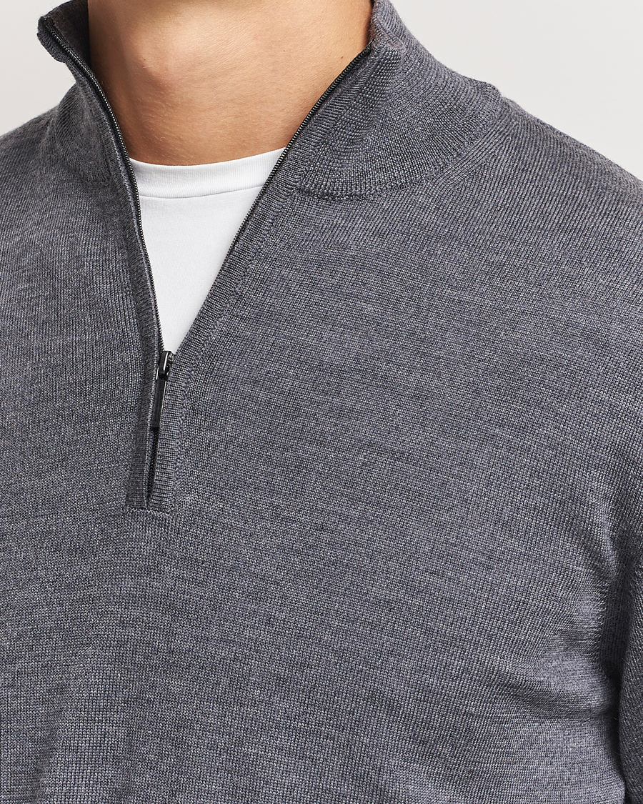 Herr | Tröjor | Morgano | Extra Fine Merino Wool Half-Zip Mid Grey