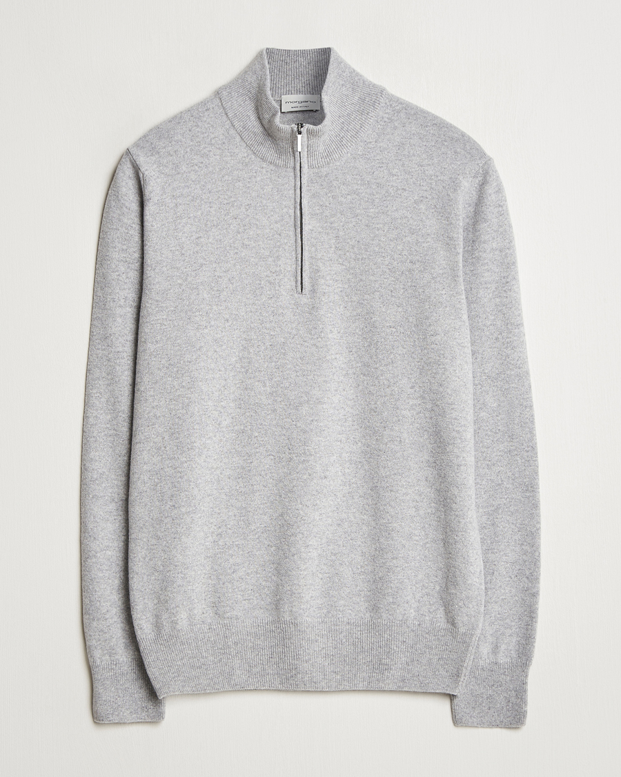 Herr | Tröjor | Morgano | Wool/Cashmere Half-Zip Mid Grey