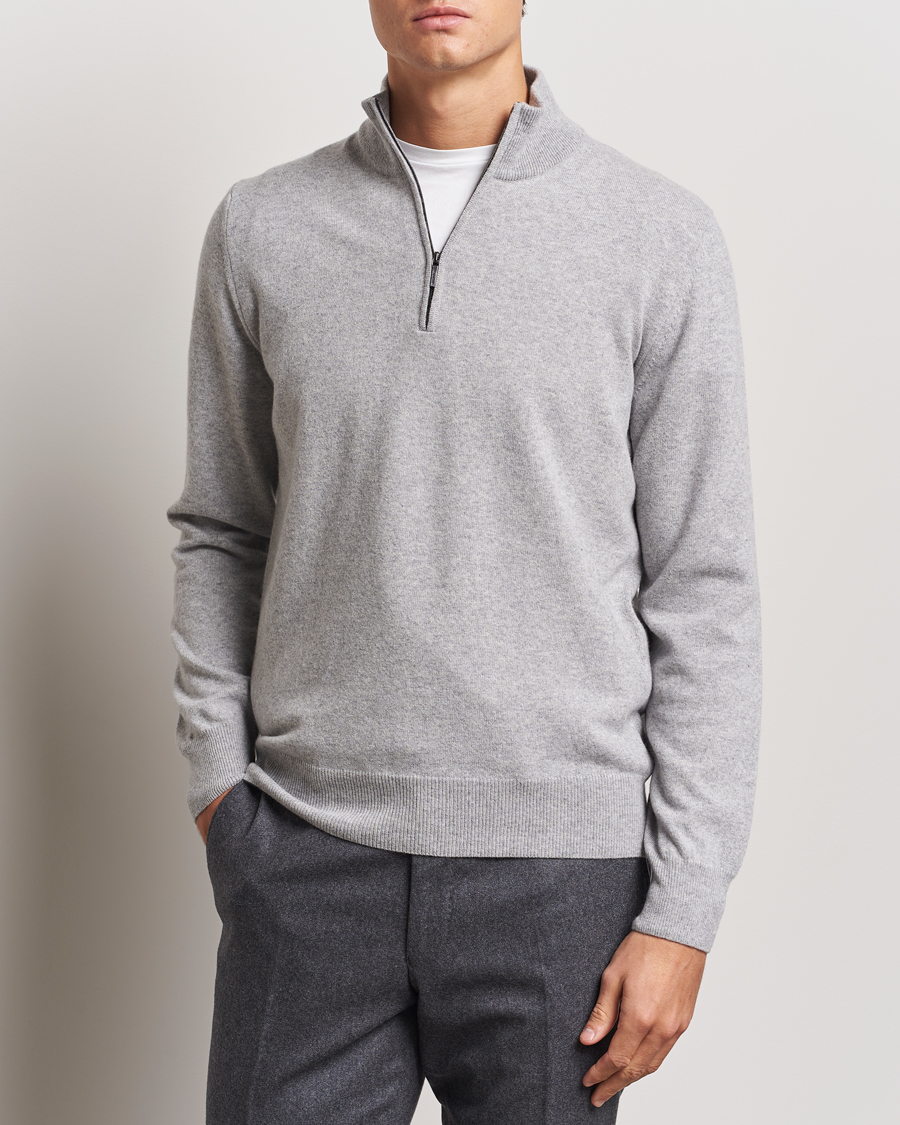 Herr | Tröjor | Morgano | Wool/Cashmere Half-Zip Mid Grey