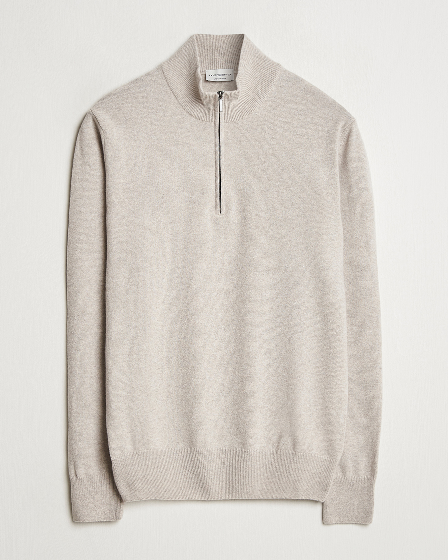 Herr | Tröjor | Morgano | Wool/Cashmere Half-Zip Beige
