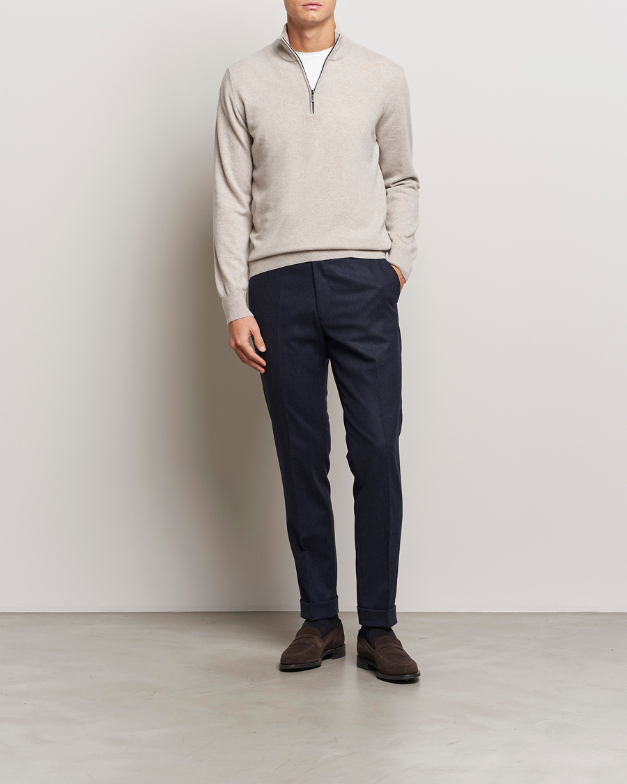 Herr | Tröjor | Morgano | Wool/Cashmere Half-Zip Beige