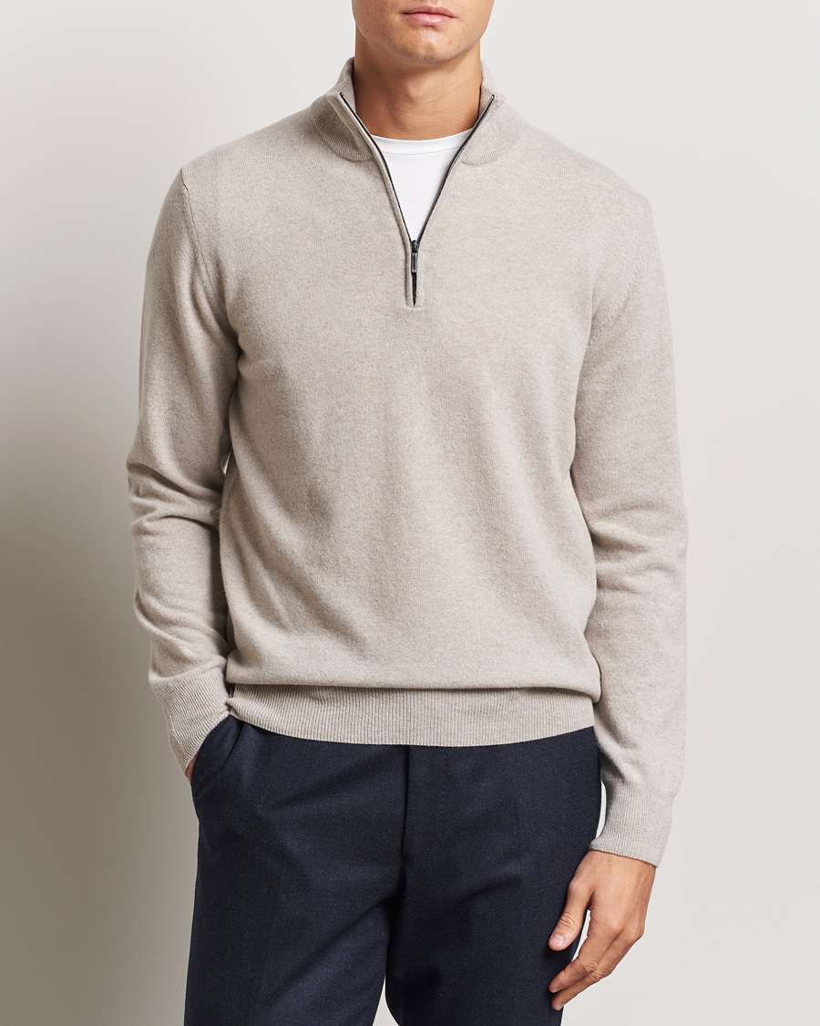 Herr | Tröjor | Morgano | Wool/Cashmere Half-Zip Beige
