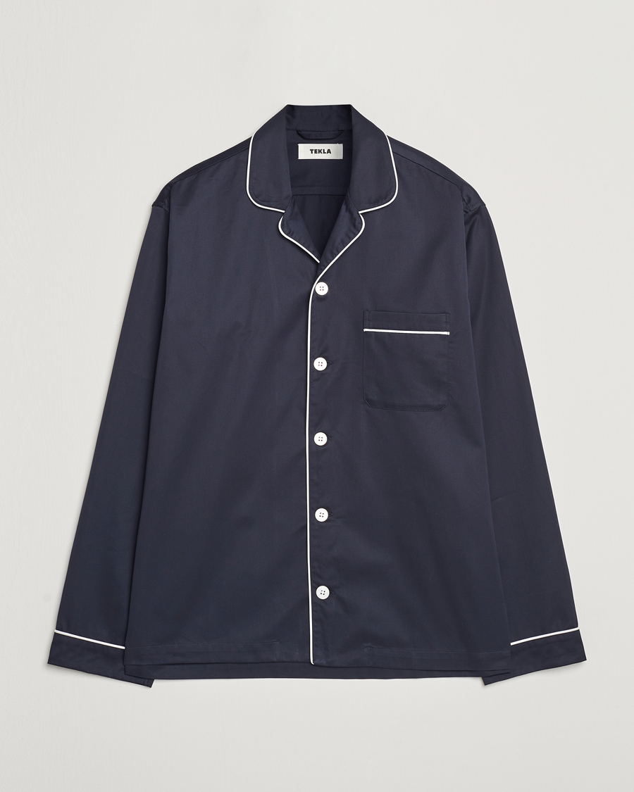 Herr | Pyjamas & Morgonrockar | Tekla | Sateen Pyjama Shirt Chelsea Navy