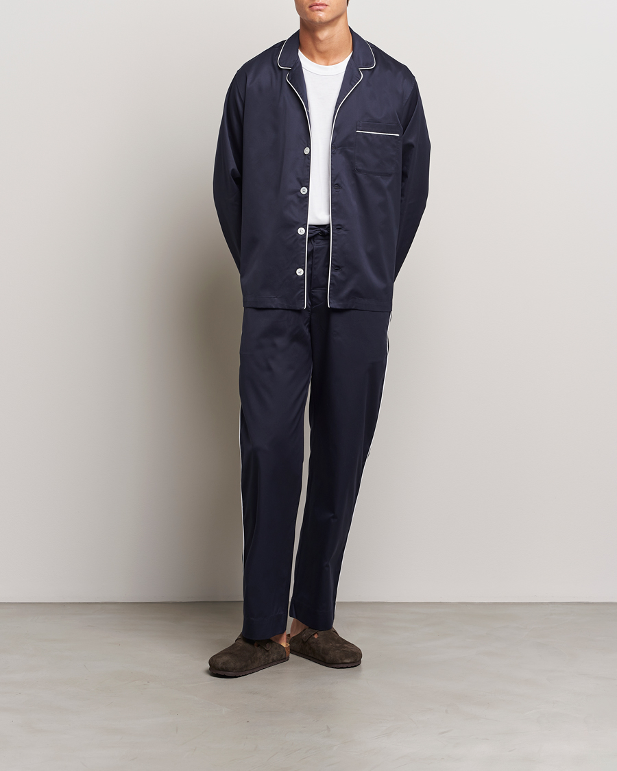 Herr | Pyjamas & Morgonrockar | Tekla | Sateen Pyjama Shirt Chelsea Navy