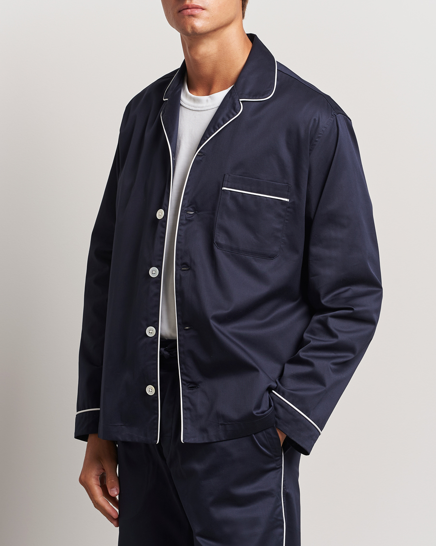 Herr | Pyjamas & Morgonrockar | Tekla | Sateen Pyjama Shirt Chelsea Navy