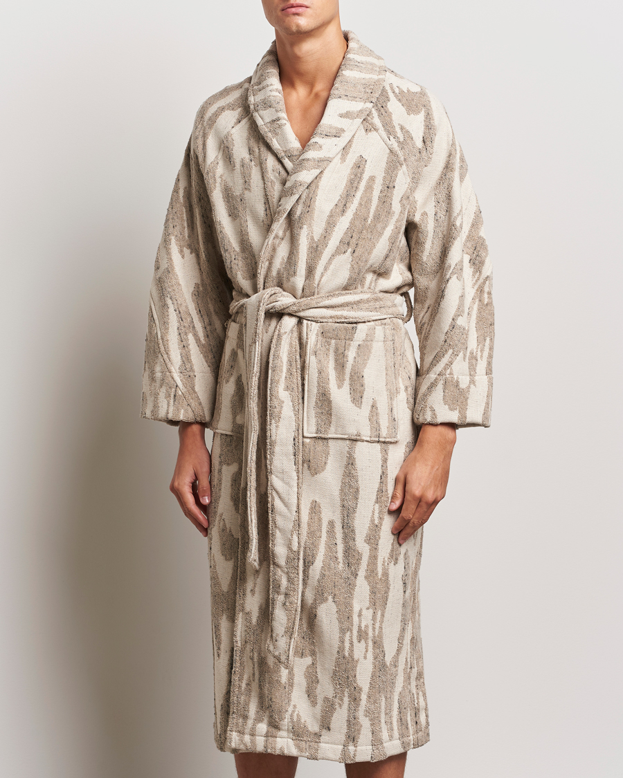 Herr | Pyjamas & Morgonrockar | OAS | Fern Linen Terry Statement Robe Beige/White