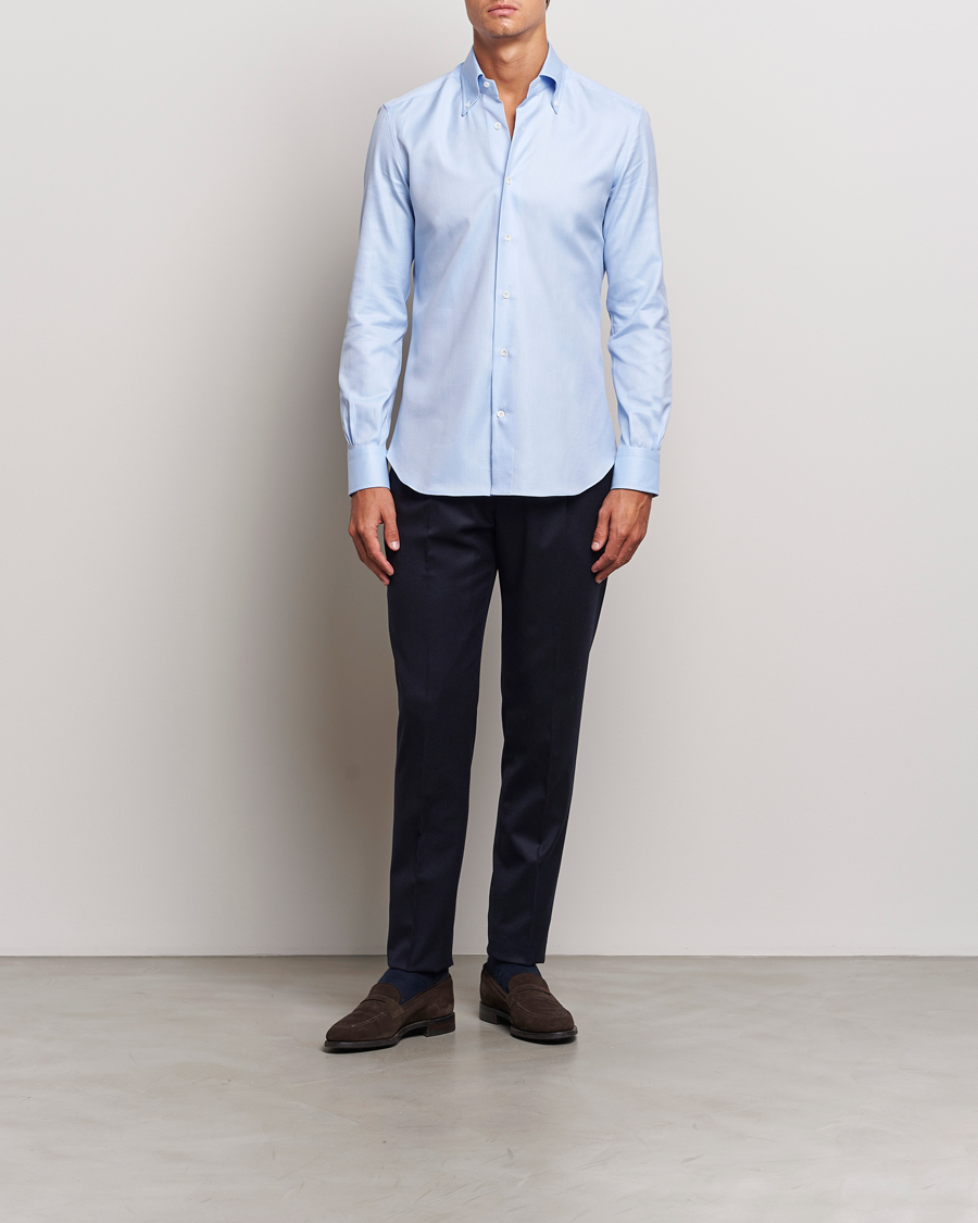 Herr | Skjortor | Mazzarelli | Soft Twill Button Down Shirt Light Blue