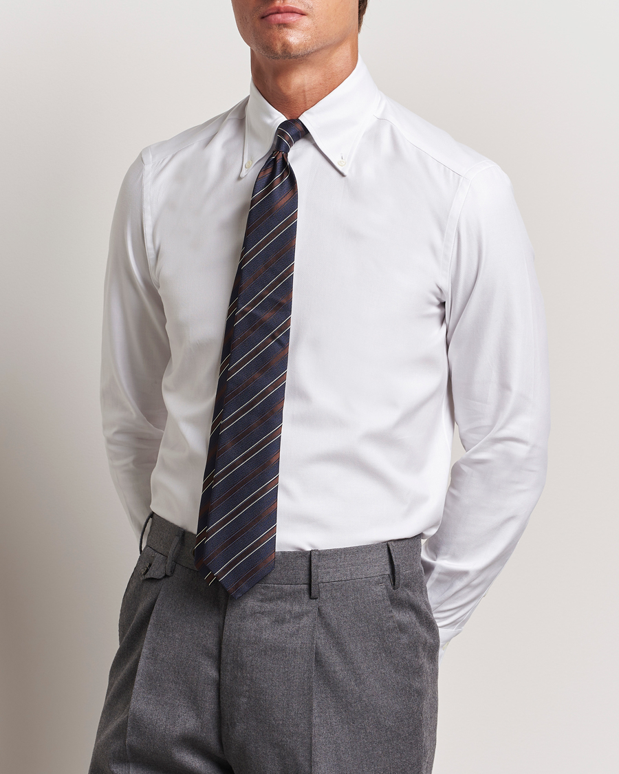 Herr | Skjortor | Mazzarelli | Soft Twill Button Down Shirt White