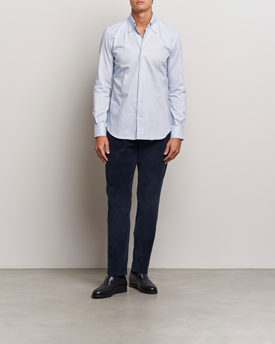 Herr | Skjortor | Mazzarelli | Soft Cotton Button Down Shirt Light Blue