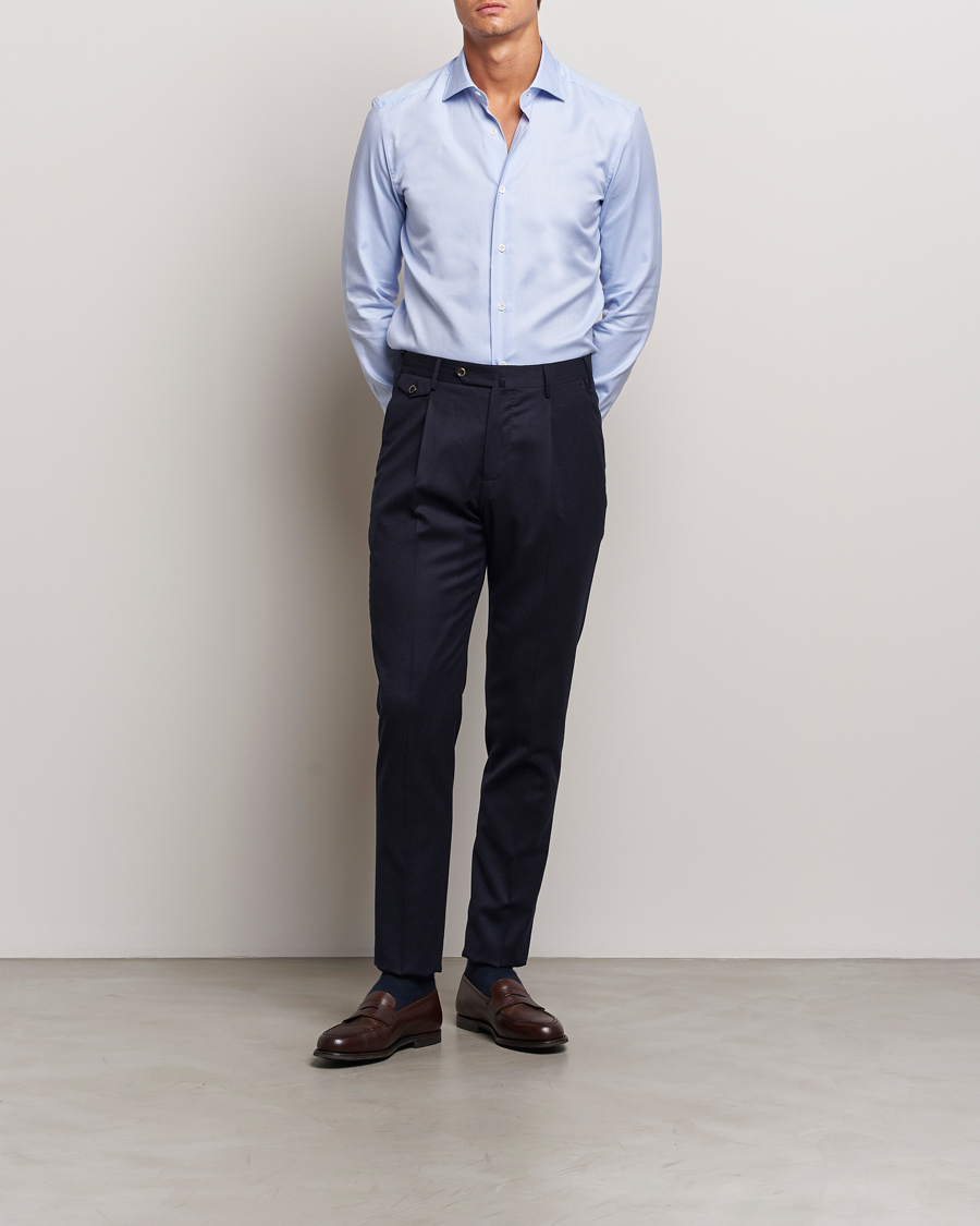 Herr | Skjortor | Mazzarelli | Soft Oxford Cut Away Shirt Light Blue