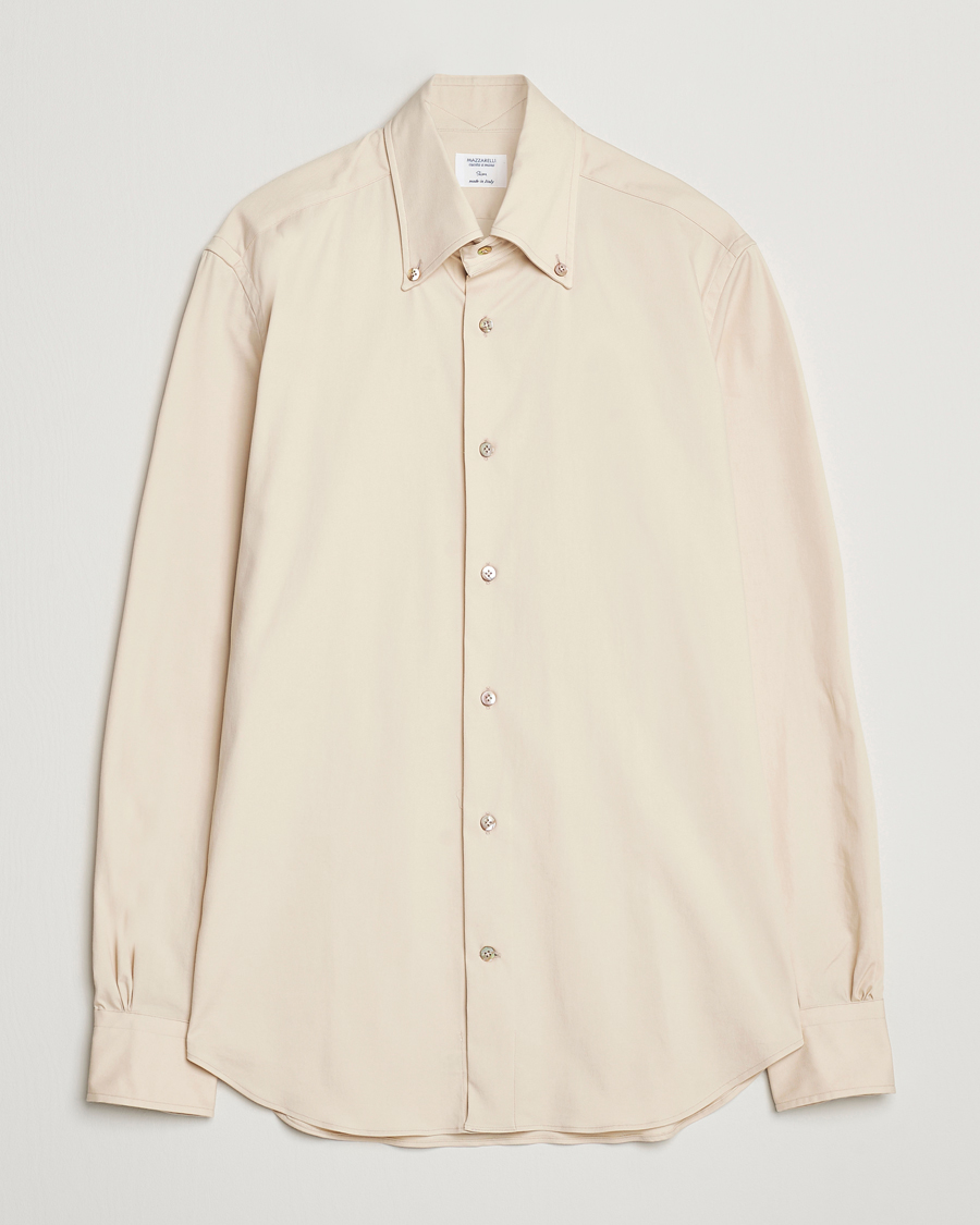 Herr | Skjortor | Mazzarelli | Soft Garment Dyed Button Down Shirt Beige