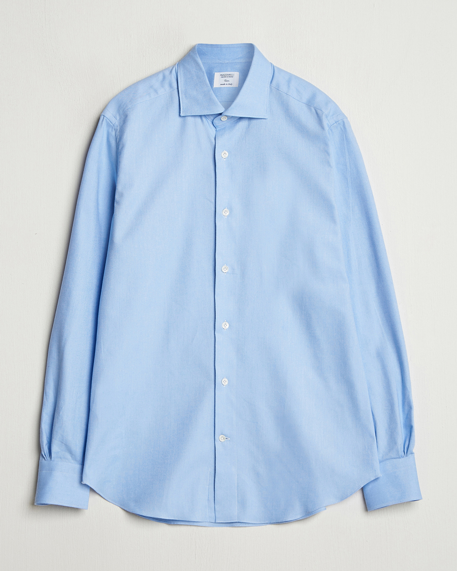 Herr | Skjortor | Mazzarelli | Soft Flannel Cut Away Shirt Light Blue
