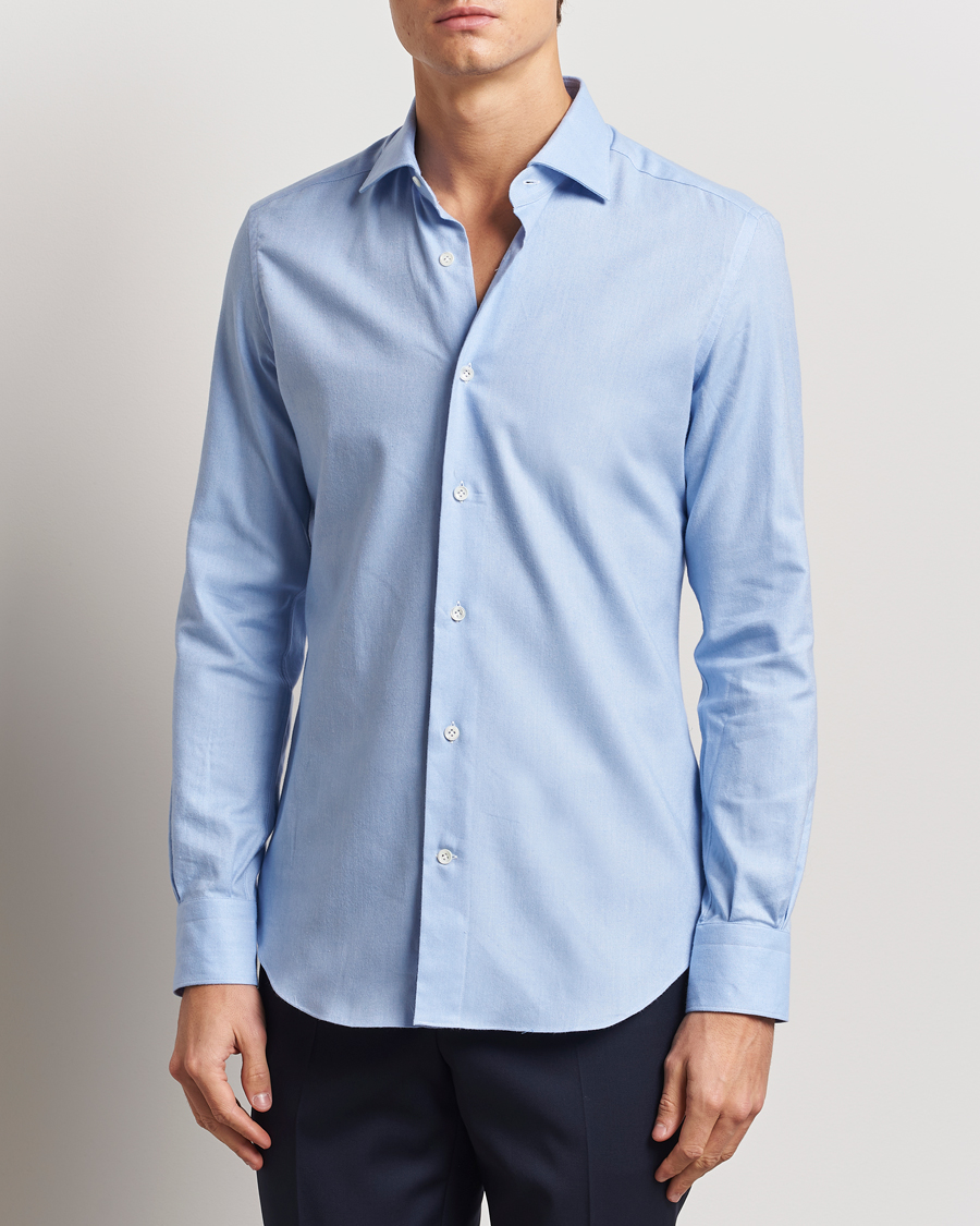 Herr | Skjortor | Mazzarelli | Soft Flannel Cut Away Shirt Light Blue