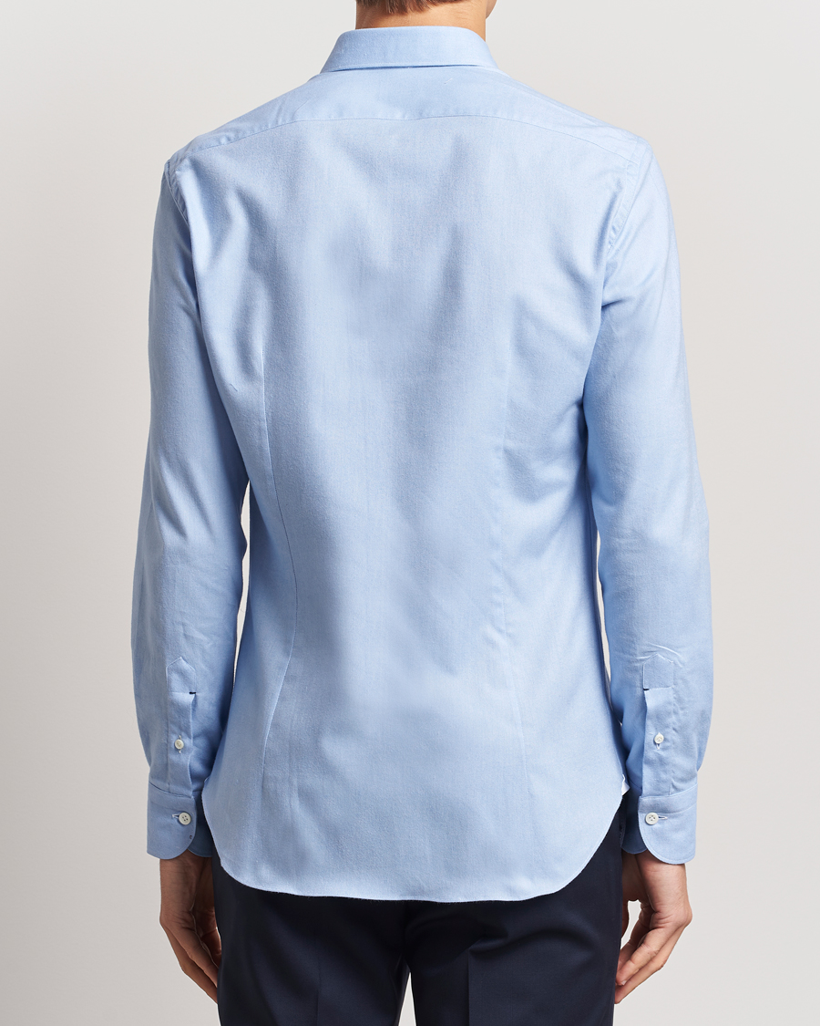 Herr | Skjortor | Mazzarelli | Soft Flannel Cut Away Shirt Light Blue