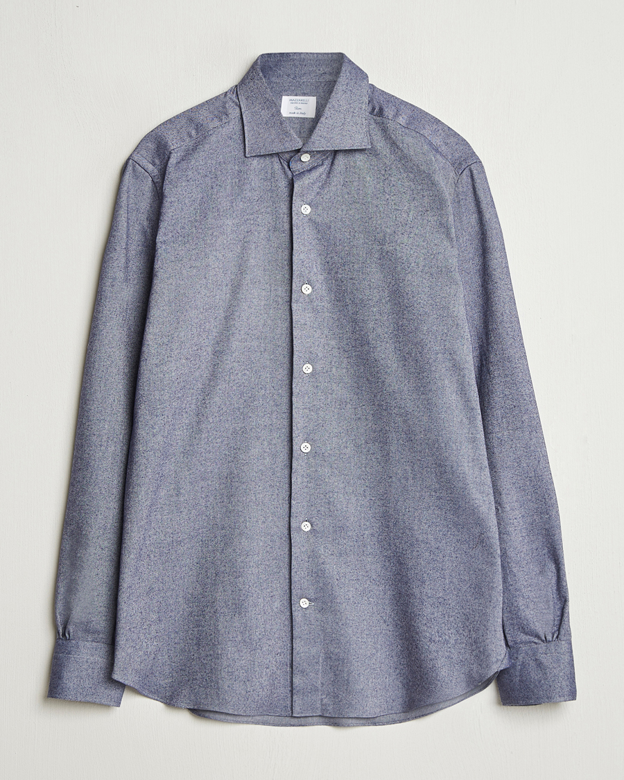 Herr | Skjortor | Mazzarelli | Soft Flannel Cut Away Shirt Dark Blue