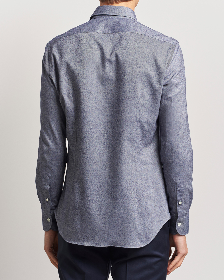 Herr | Skjortor | Mazzarelli | Soft Flannel Cut Away Shirt Dark Blue