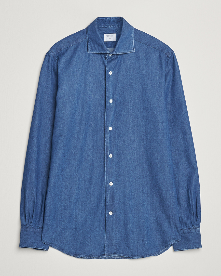 Herr | Skjortor | Mazzarelli | Soft Cotton Denim Shirt Stone Wash
