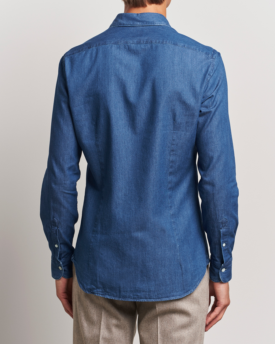 Herr | Skjortor | Mazzarelli | Soft Cotton Denim Shirt Stone Wash