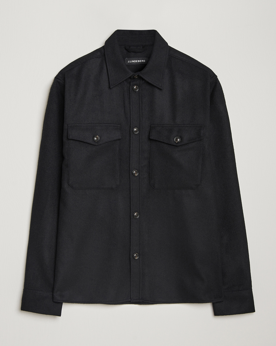 Herr | Skjortor | J.Lindeberg | Flat Wool Overshirt Black