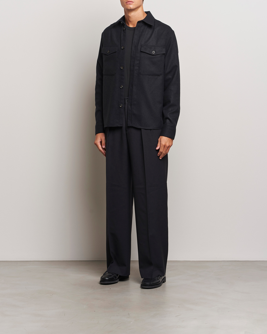 Herr | Skjortor | J.Lindeberg | Flat Wool Overshirt Black