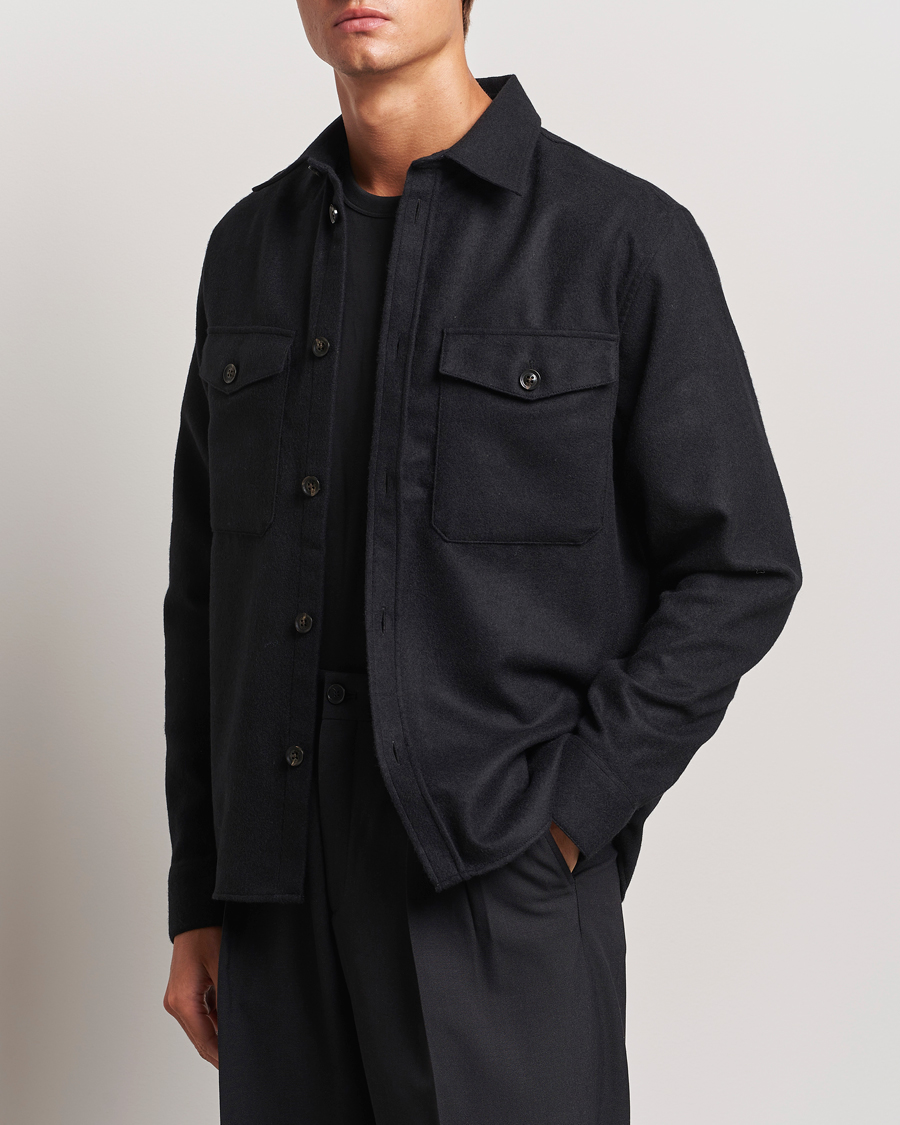 Herr | Skjortor | J.Lindeberg | Flat Wool Overshirt Black