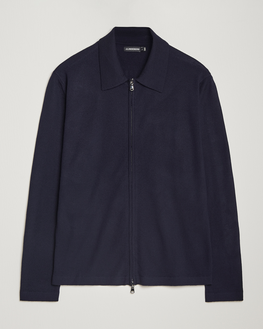 Herr | Tröjor | J.Lindeberg | Kaleb Merino Zip Cardigan Navy
