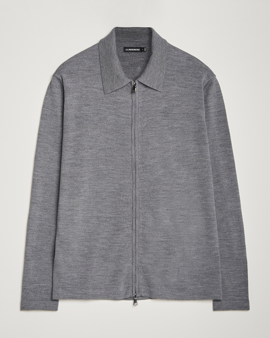 Herr | Tröjor | J.Lindeberg | Kaleb Merino Zip Cardigan Mid Grey Melange