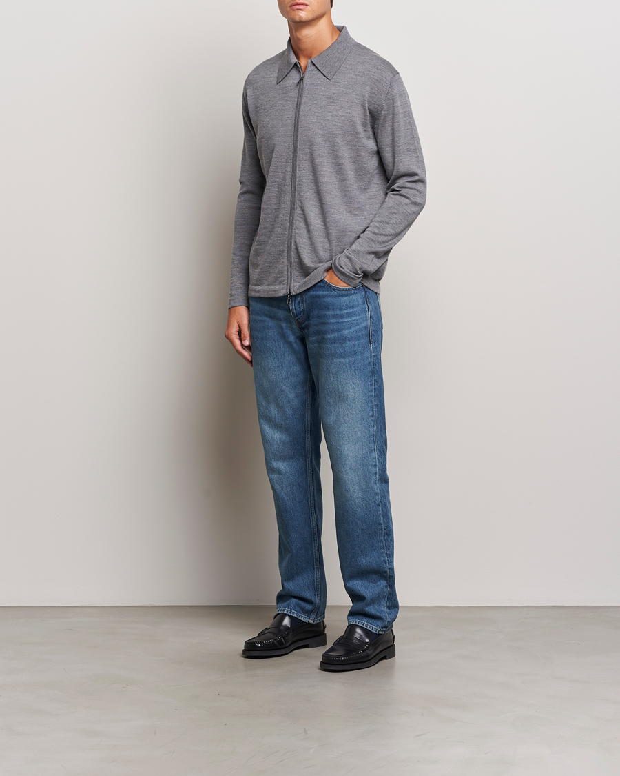 Herr | Tröjor | J.Lindeberg | Kaleb Merino Zip Cardigan Mid Grey Melange