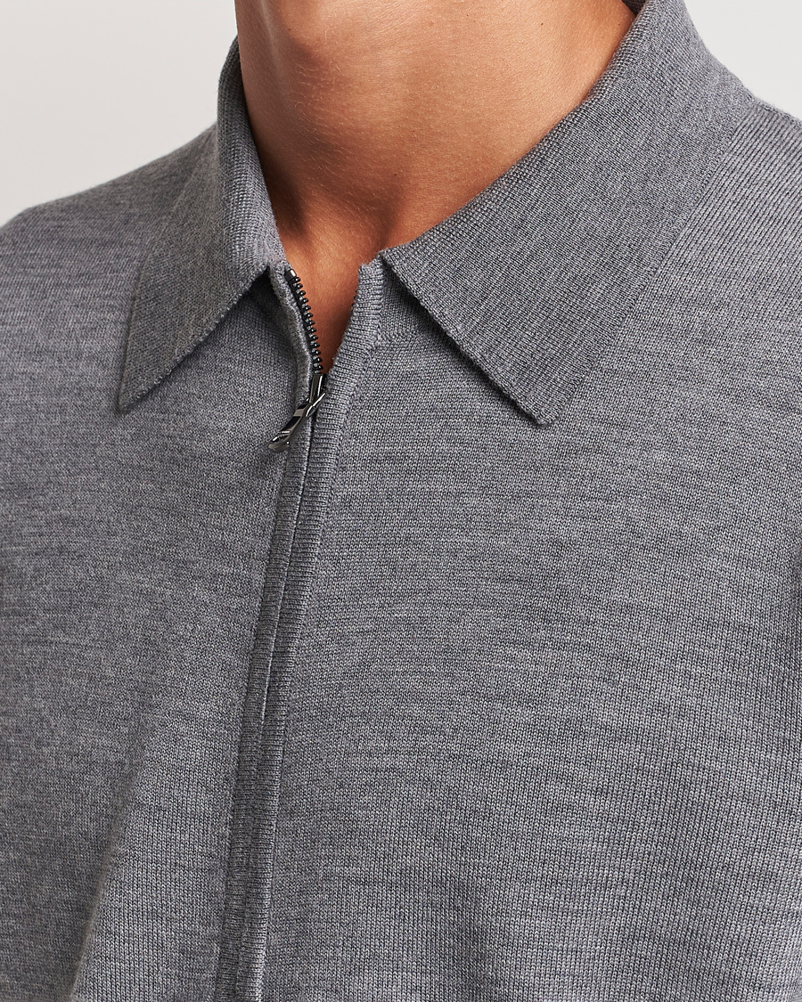 Herr | Tröjor | J.Lindeberg | Kaleb Merino Zip Cardigan Mid Grey Melange